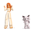 Anime girl and tiny cat dancing